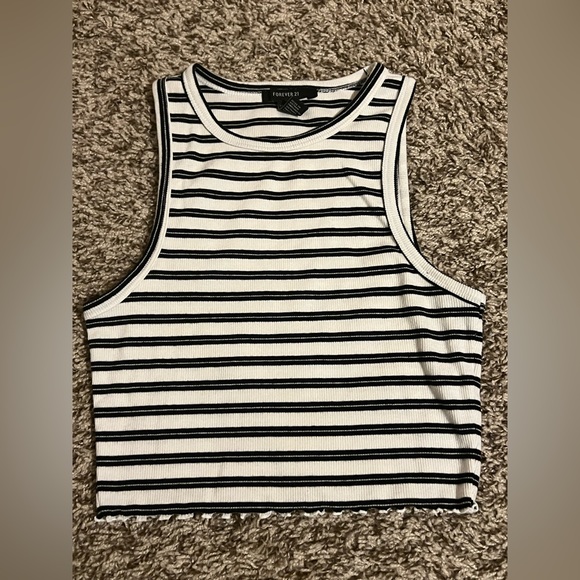 2 in 1. Tank crop tops. Black & white stripper + solid sky blue. 🩵🤍🖤 - Picture 3 of 9